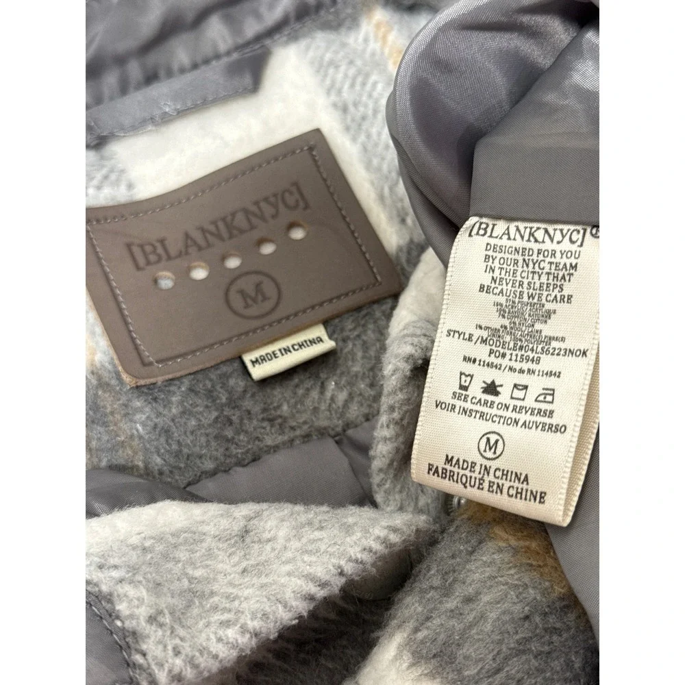 [BLANKNYC] Mens Plaid Snap Down‎ Shirt Jacket Shacket Coat Gray White Size M